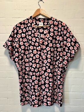 CAbi Harmony Blouse Black Pink Floral Size XL